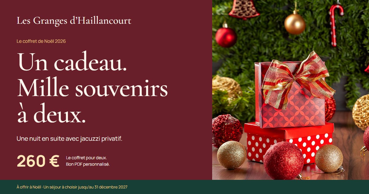 Coffret cadeau de Noël pour deux, dans une ambiance rouge et or
